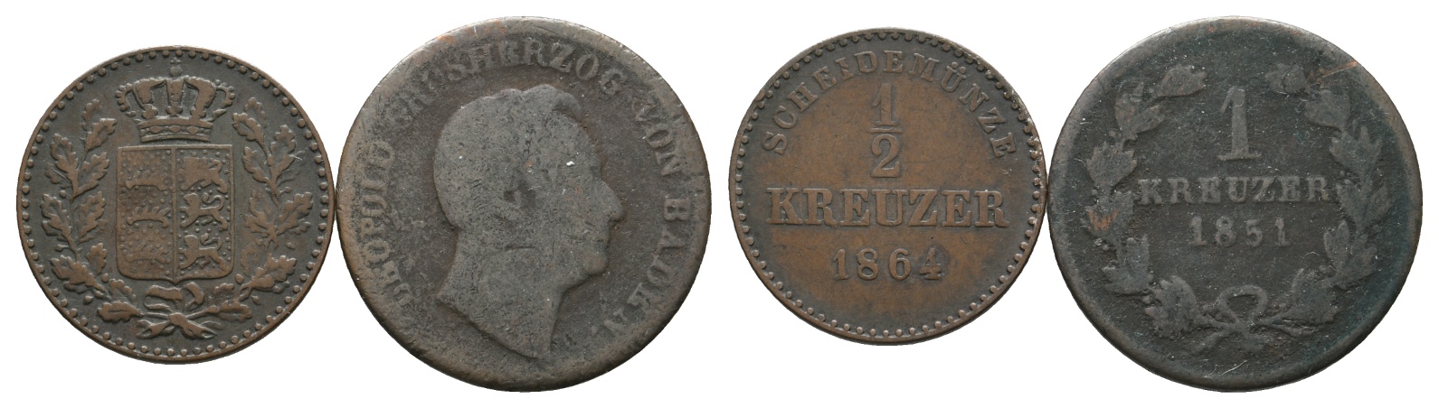  Altdeutschland; 2 Kleinmünzen 1864 / 1851   