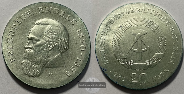  DDR  20 Mark  1970 Friedrich Engels  KM#28  FM-Frankfurt  Feinsilber: 13,06g   