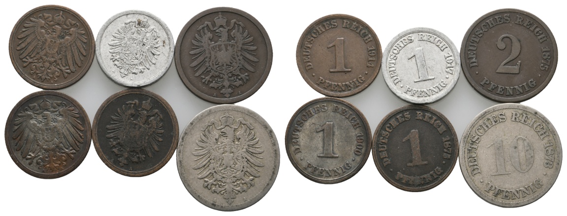  Deutsches Reich; Lot Kleinmünzen (6 Stück)   