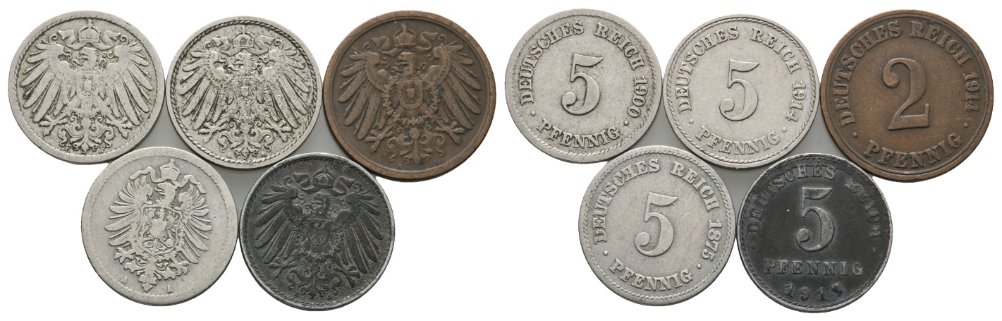  Deutsches Reich; Lot Kleinmünzen (5 Stück)   