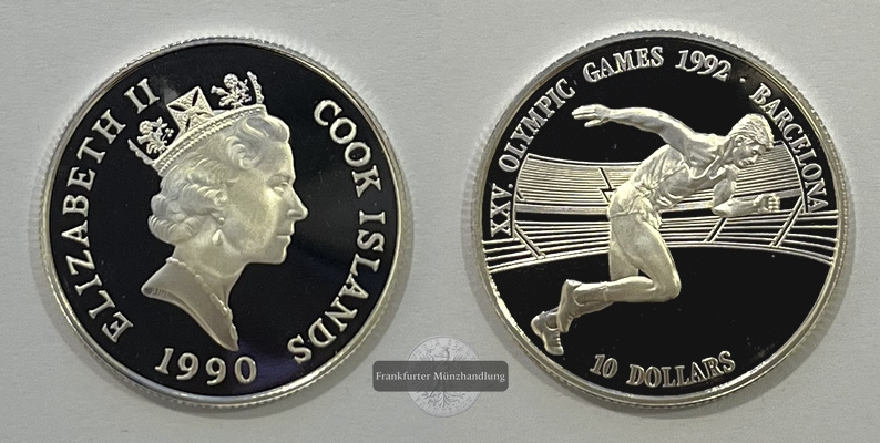  Cook Islands 10 Dollar 1990 Olympische Sommerspiele 1992 in Barcelona FM-Frankfurt Feinsilber: 9,25g   