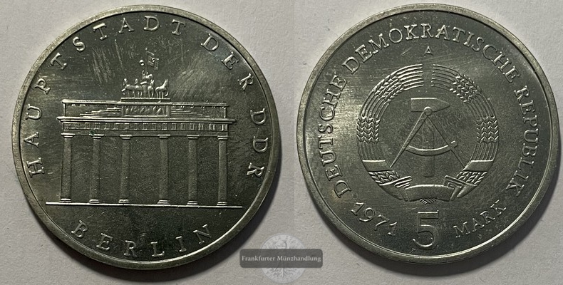  Deutschland  DDR  Brandenburger Tor  5 Mark  1971 KM#29  FM-Frankfurt  Ku/Ni/Zi   