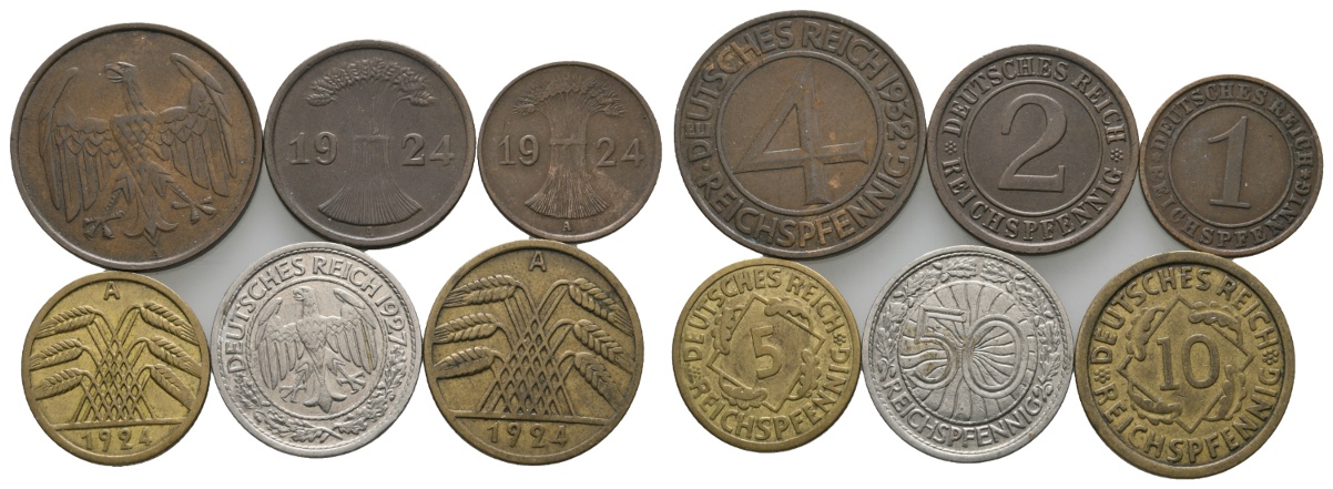  Deutsches Reich; Lot Kleinmünzen ( 6 Stück)   