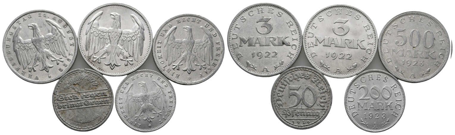  Deutsches Reich; Weimarer Republik; Lot Kleinmünzen (5 Stück)   
