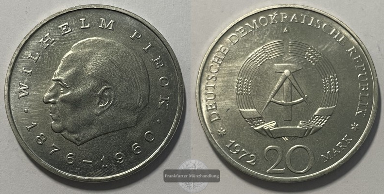  Deutschland DDR  20 Mark  1972  Wilhelm Pieck  KM#42  FM-Frankfurt  Ku/Ni/Zi   