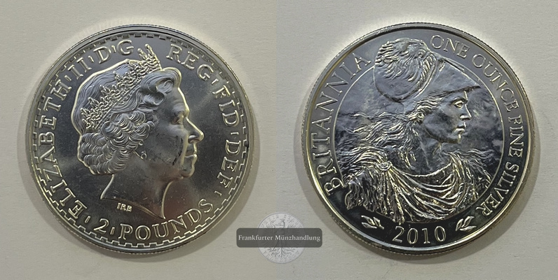  Großbritannien 2 Pounds 2010 Britannia KM#1134 FM-Frankfurt Feinsilber: 30,65g   