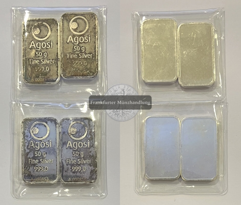  Deutschland Silberbarren AGOSI 50g x 4 Stück FM-Frankfurt  Feinsilber: 200g   