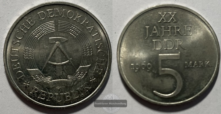  Deutschland DDR  5 Mark 1969 20 Jahre DDR KM#22.1a  FM-Frankfurt  Ku/Ni   