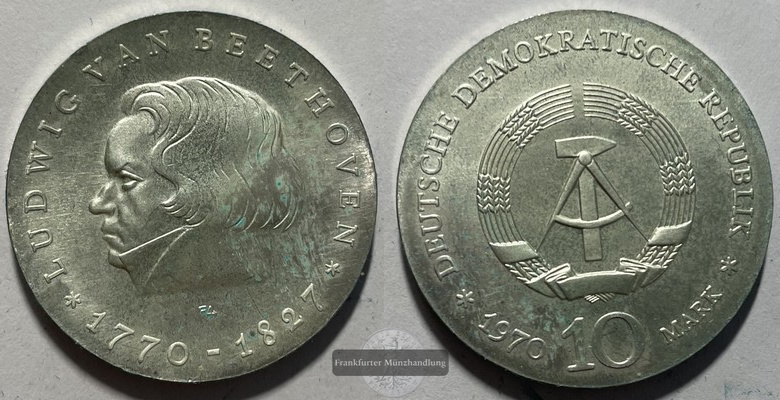  Deutschland DDR  10 Mark  1970  Ludwig van Beethoven  KM#27  FM-Frankfurt  Feinsilber: 10,88g   