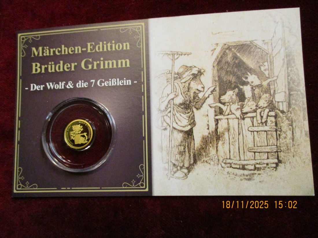  Anlagegold 9999er Gold Gewicht: 1/100 oz in Gramm: 0,311g Märchen Brüder Grimm   