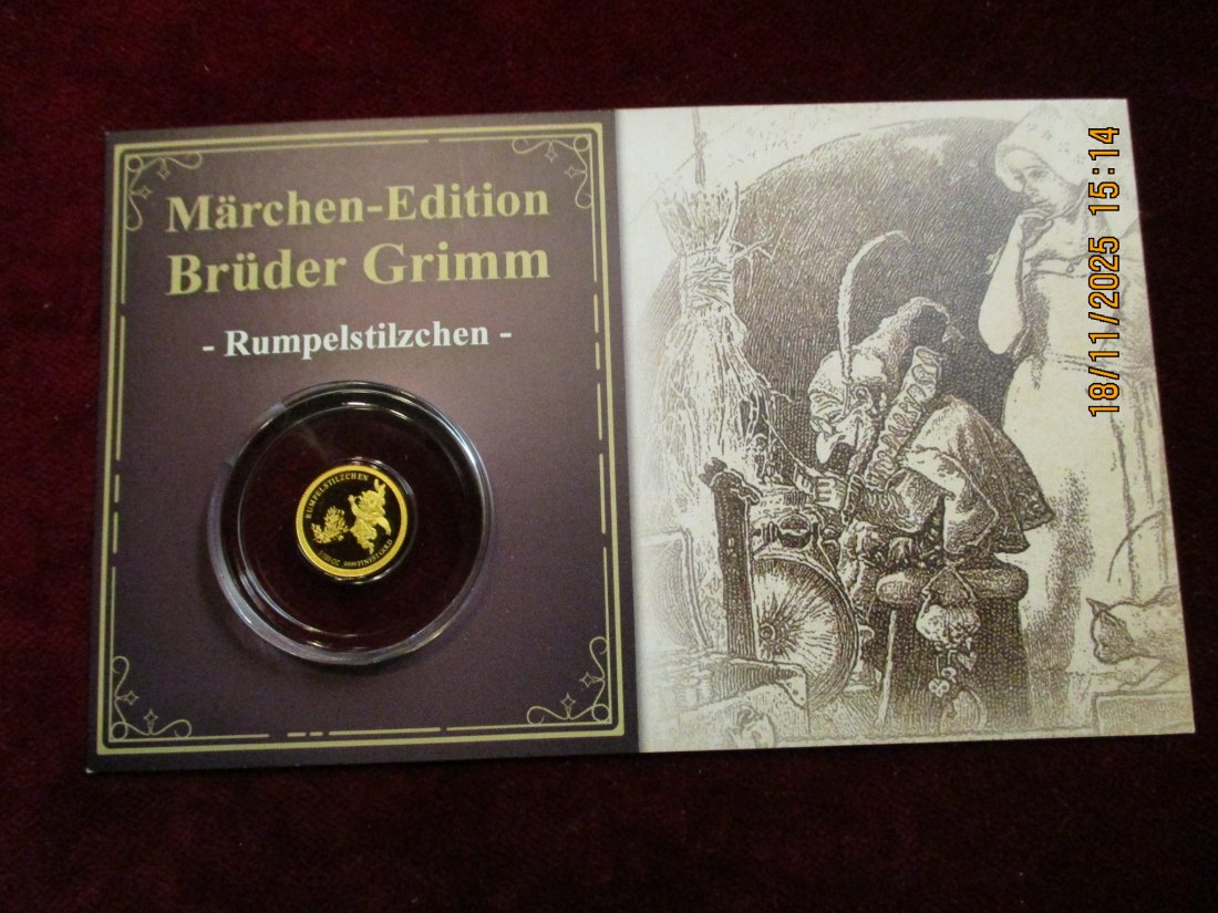  Anlagegold 9999er Gold Gewicht: 1/100 oz in Gramm: 0,311g Märchen Brüder Grimm   