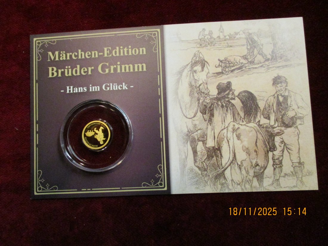  Anlagegold 9999er Gold Gewicht: 1/100 oz in Gramm: 0,311g Märchen Brüder Grimm   