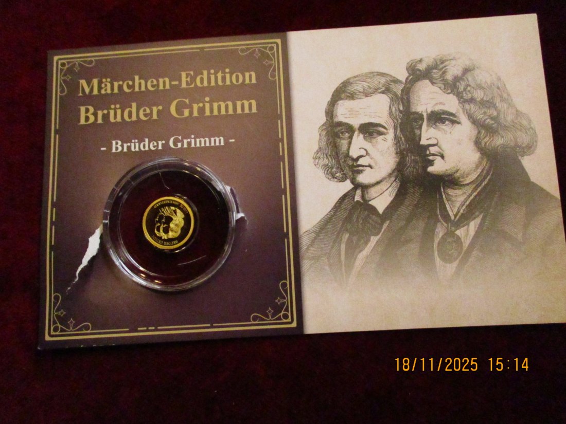  Anlagegold 9999er Gold Gewicht: 1/100 oz in Gramm: 0,311g Märchen Brüder Grimm   