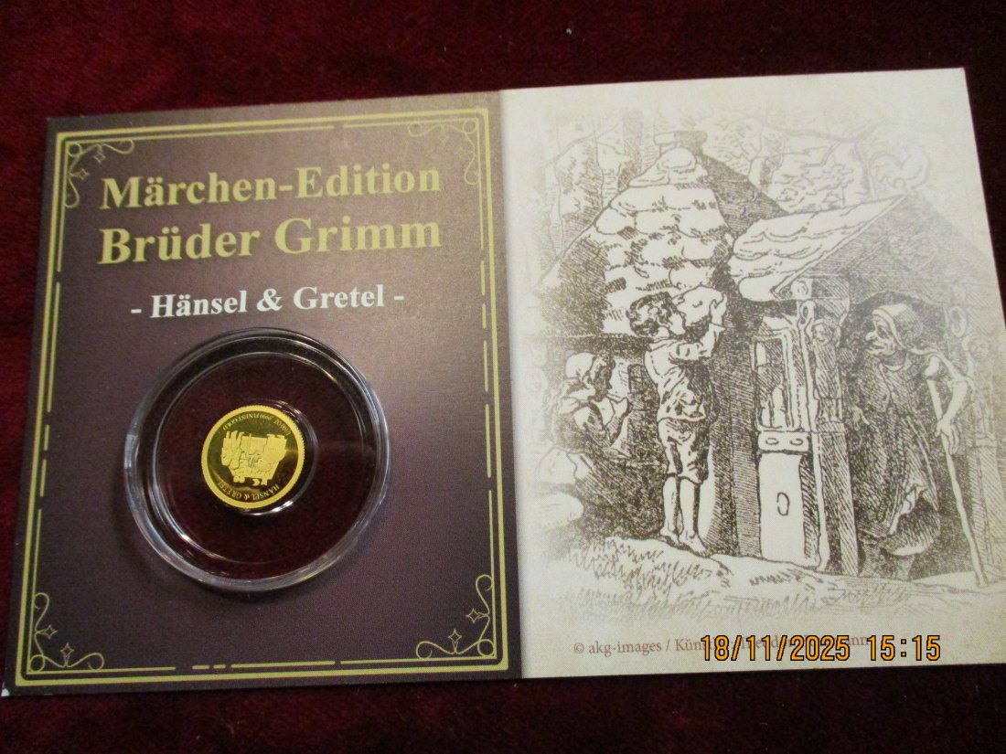  Anlagegold 9999er Gold Gewicht: 1/100 oz in Gramm: 0,311g Märchen Brüder Grimm   