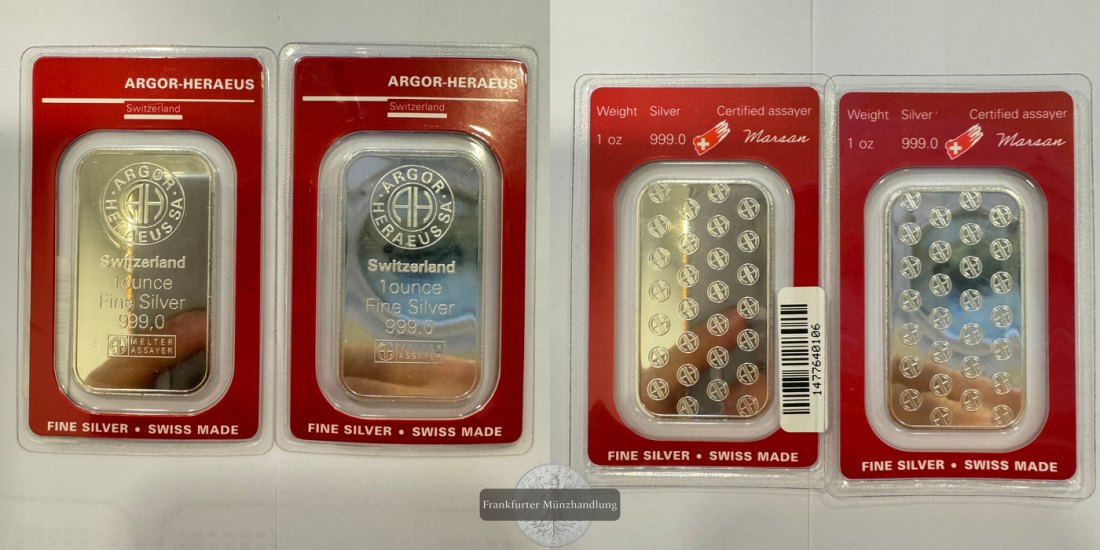  Schweiz Silberbarren 2x 1oz Argor-Heraeus FM-Frankfurt Feinsilber: 62,2g   