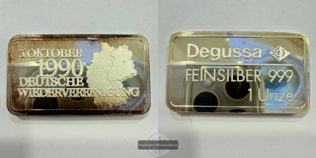  Deutschland Degussa 1 Unze Deutsche Wiedervereinigung FM-Frankfurt Feinsilber: 31,1g   