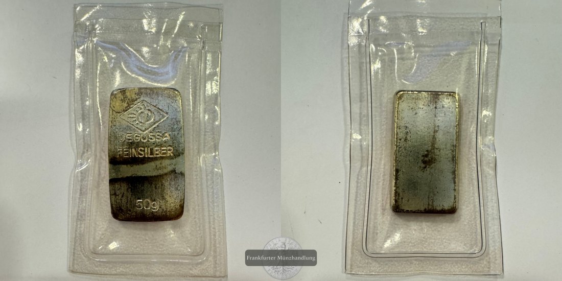  Degussa Silberbarren 50g FM-Frankfurt Feinsilber: 50g   