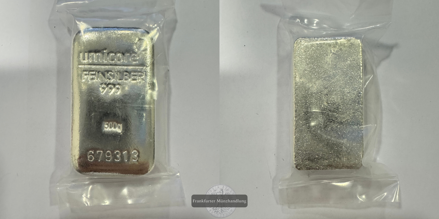  500g Silberbarren (Umicore) FM-Frankfurt Feingewicht: 500g   