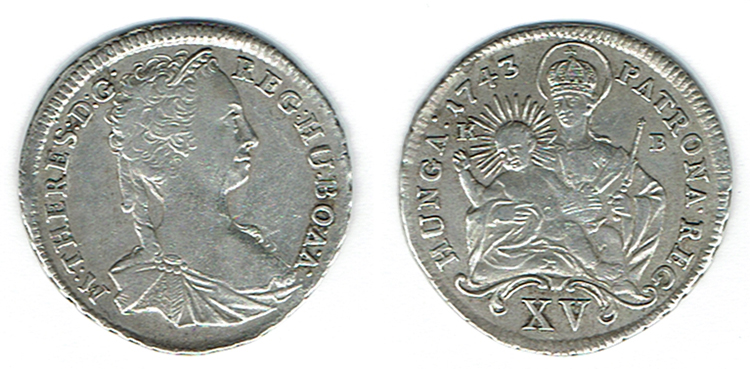  SZAIVERT RDR HABSBURG ÖSTERREICH UNGARN MARIA THERESIA XV KREUZER 1743 K-B KREMNITZ   