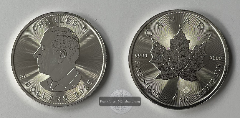  Kanada 5 Dollar 2025 Charles III Maple Leaf KM#3432 FM-Frankfurt Feinsilber: 31g   