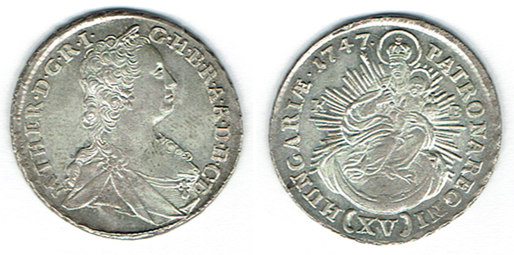  SZAIVERT RDR HABSBURG ÖSTERREICH UNGARN MARIA THERESIA XV KREUZER 1747 K-B KREMNITZ   