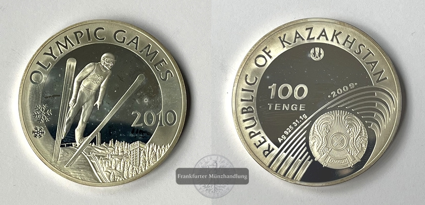  Kasachstan 100 Tenge 2009 Vancouver Olympics 2010 Skispringen  FM-Frankfurt  Feinsilber: 28,7g   