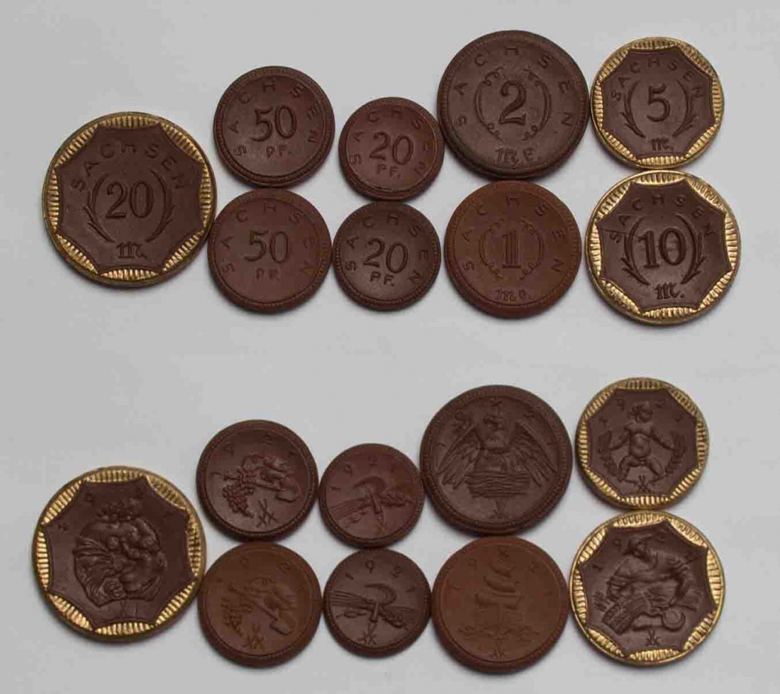  Sachsen 9 Notmünzen aus Böttgersteinzeug 1921 vz.   
