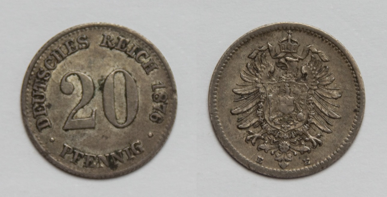  Kaiserreich 20 Pfennig 1876 E fast vz.   