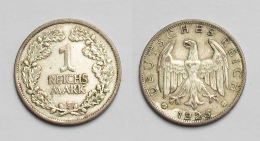  Weimarer Republik 1 Reichsmark 1925 f ss+   