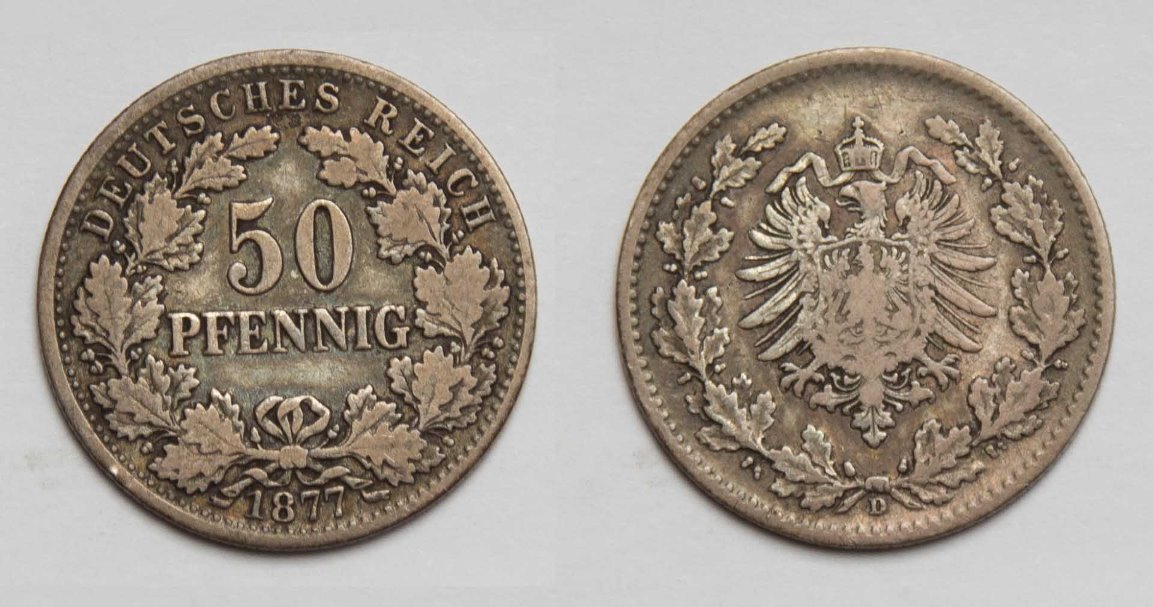  Kaiserreich 50 Pfennig 1877 D Kleiner Adler ss   