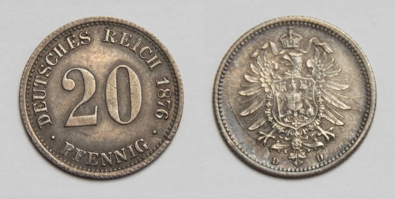  Kaiserreich 20 Pfennig 1876 D ss+   