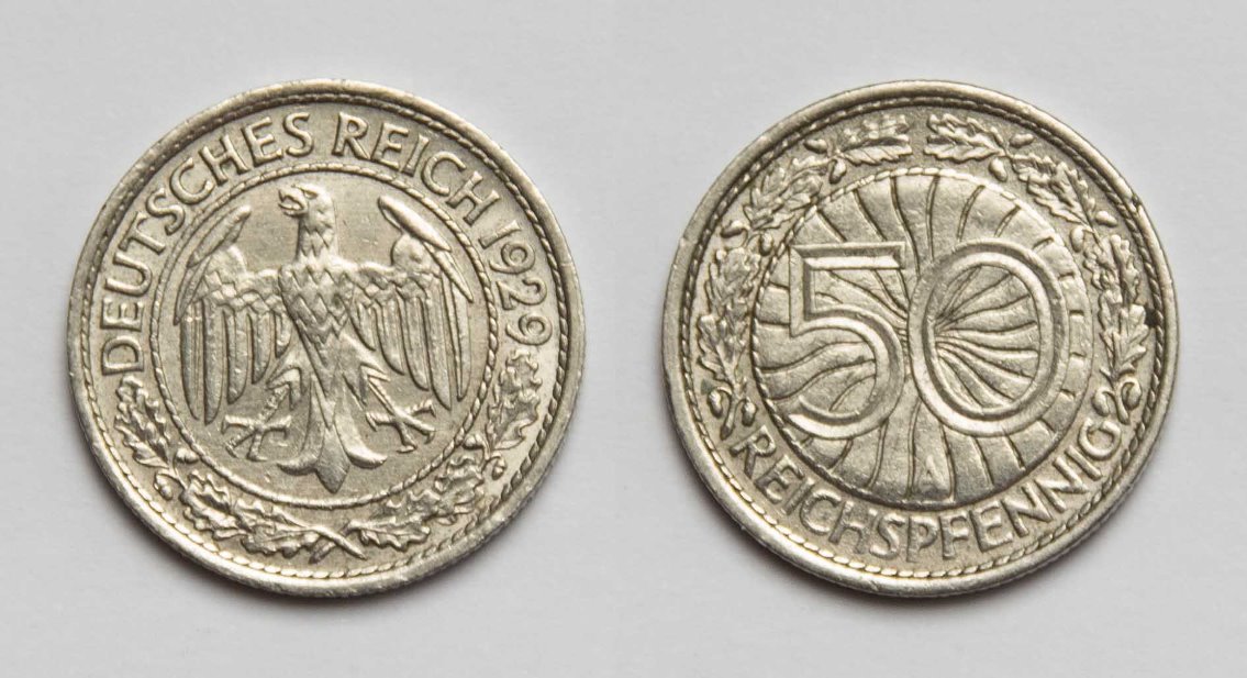  Weimarer Republok 50 Reichspfennig 1929 A ss-vz.   