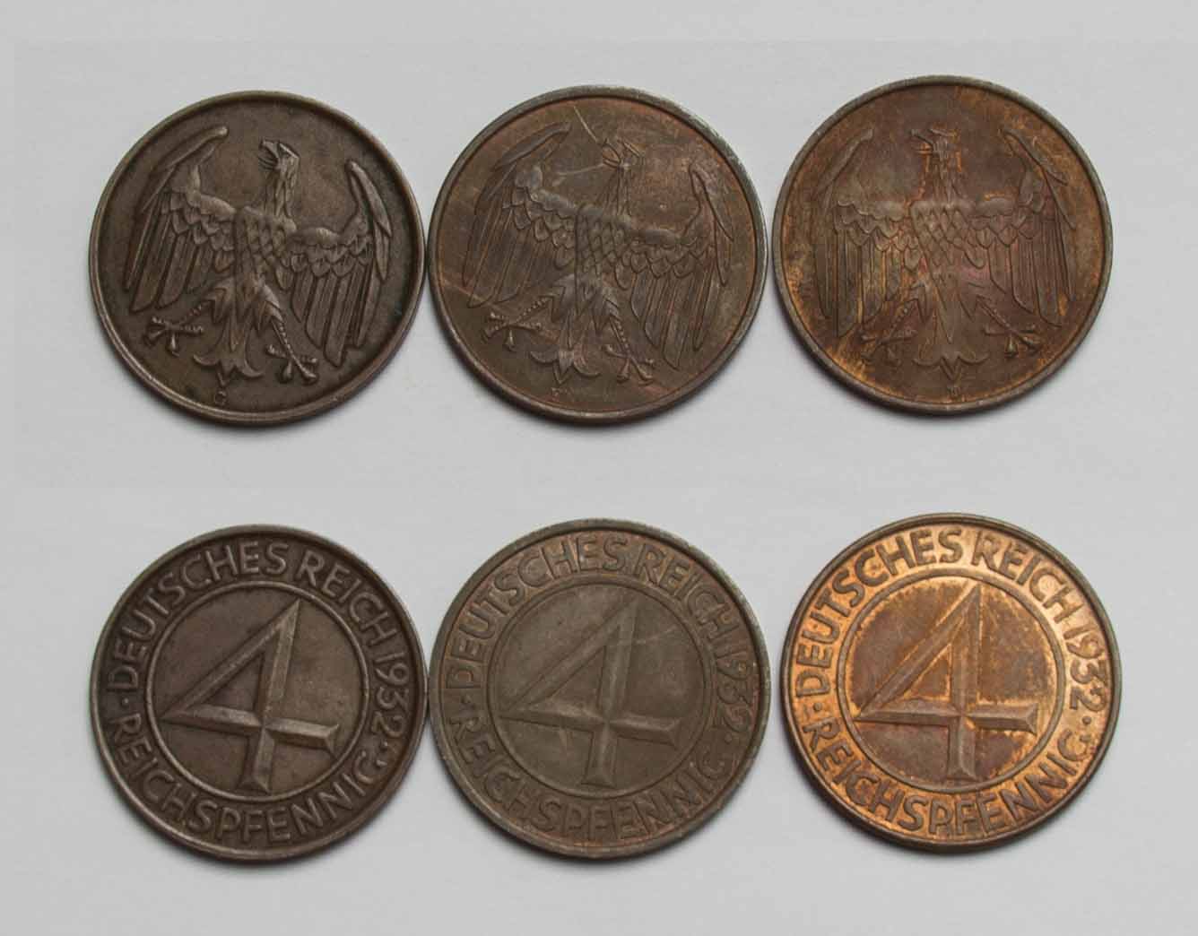  Weimarer Republik 4 Reichspfennig 1932 E - G - D  ss-vz.   