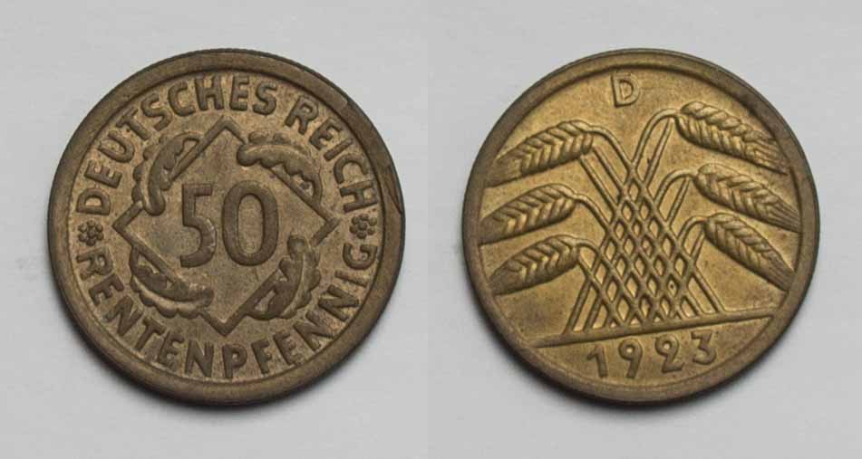  Weimarer Republik 50 Rentenpfennig 1923 D ss   