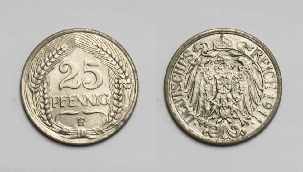 Kaiserreich 25 Pfennig 1911 E vz.   