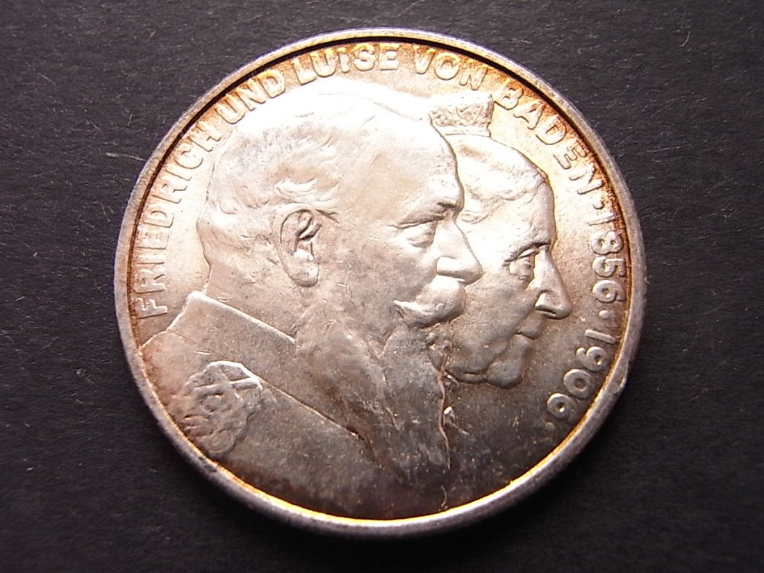 Baden 2 Mark 1906 Silberhochzeit stgl Revers Prägeglanz   