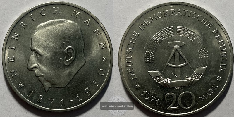  Deutschland DDR  20 Mark  1971 Heinrich Mann KM#33 FM-Frankfurt Ku/Zi/Ni   