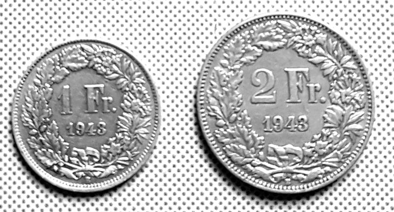  Schweiz 1 Fr und 2 Franken 1943   