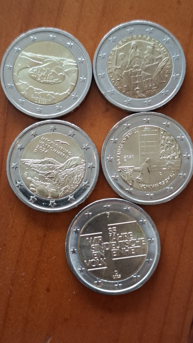  Deutschland 5 x 2 Euro Gedenkmünzen   