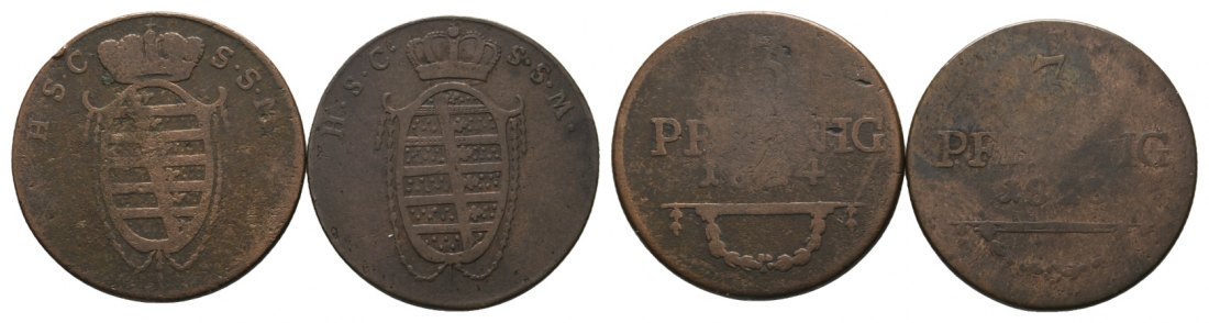  Altdeutschland; 2 Kleinmünzen 1824 / 1823   