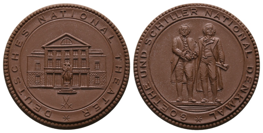  Medaille; Goethes und Schiller National Denkmal; Theater; Porzellan; 20,16 g, Ø 50,0 mm   