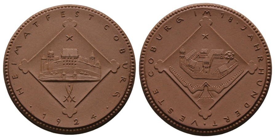  Medaille; Heimatfest Coburg 1924; Porzellan; 18,90 g, Ø 52,7 mm   