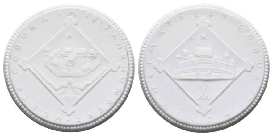  Medaille; Heimatfest Coburg 1924; weißes Porzellan; 16,76 g, Ø 47,7 mm   