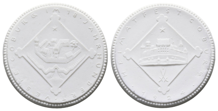  Medaille; Heimatfest Coburg 1924; weißes Porzellan; 15,06 g, Ø 47,0 mm   