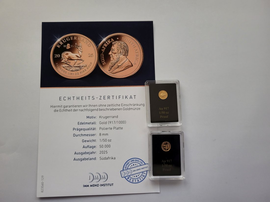  Krugerrand 2025 Goldmünze 1/50 Oz á 0,62g fein 2 Stk. 917/1000 Süd Afrika Spittalgold9800 (5530   