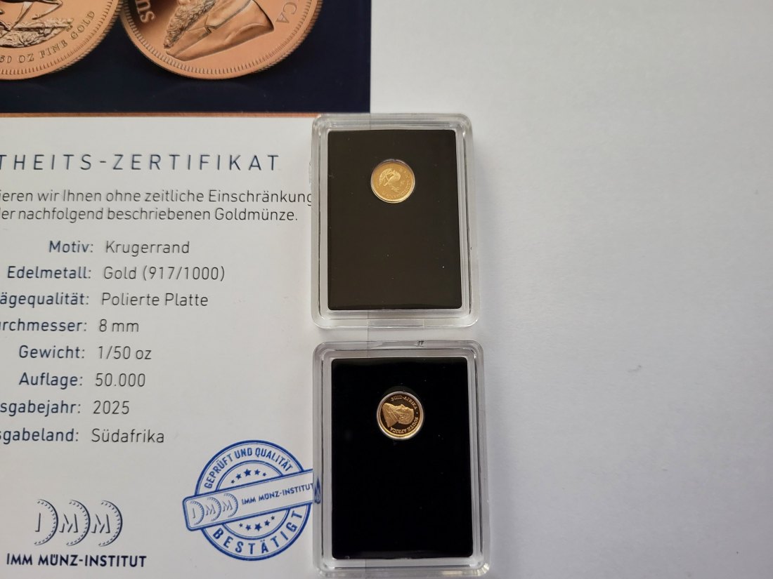  Krugerrand 2025 Goldmünze 1/50 Oz á 0,62g fein 2 Stk. 917/1000 Süd Afrika Spittalgold9800 (5530   