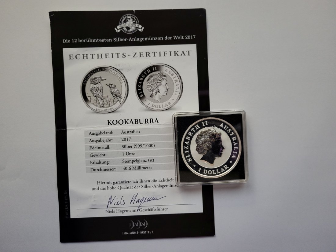  1 Dollar 2017 Kookaburra 1 Oz Die 12 berühmtesten Silbermünzen Australien Spittalgold9800 (5455   