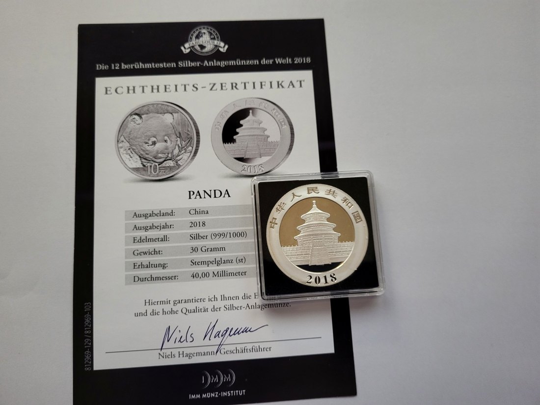  10 Yuan 2018 Panda Die 12 berühmtesten Silbermünzen der Welt 999/30g China Spittalgold9800 (5455   