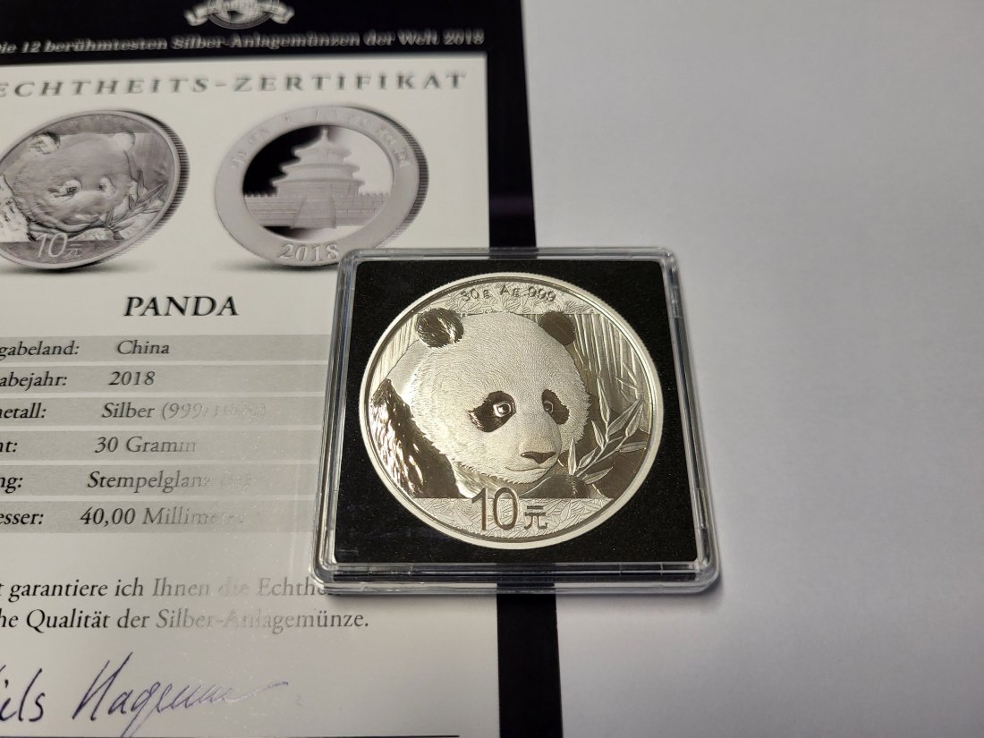  10 Yuan 2018 Panda Die 12 berühmtesten Silbermünzen der Welt 999/30g China Spittalgold9800 (5455   