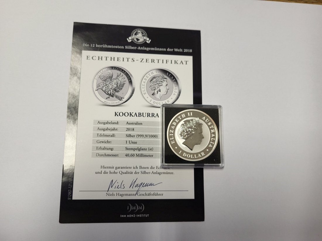  1 Dollar 2018 Kookaburra 1 Oz Die 12 berühmtesten Silbermünzen Australien Spittalgold9800 (5455   